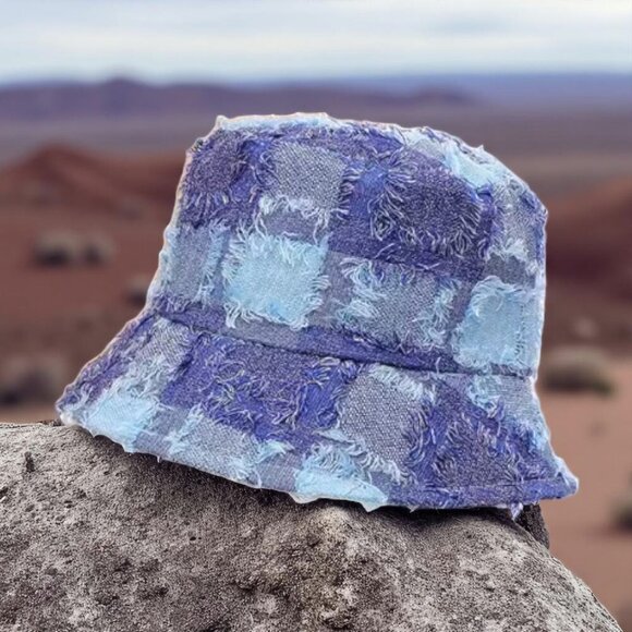 🆕️Trendy Boho Patchwork Raw Edge Denim Bucket Hat Adjustable Retro Trendy Style - Picture 1 of 10